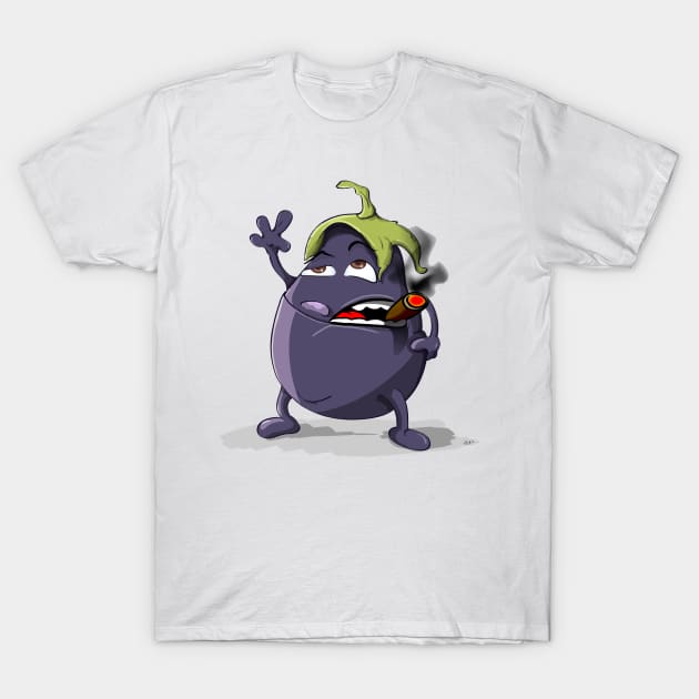 Smokin Eggplant - Funny Cartoons T-Shirt by Wilcox PhotoArt